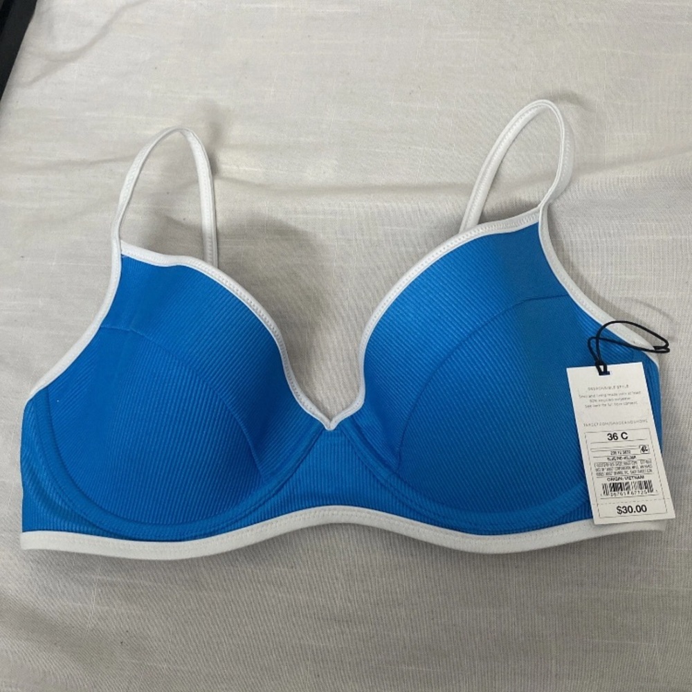 Women's Lightly Lined Ribbed Underwire Bikini Top - Shade & Shore Blue 36C